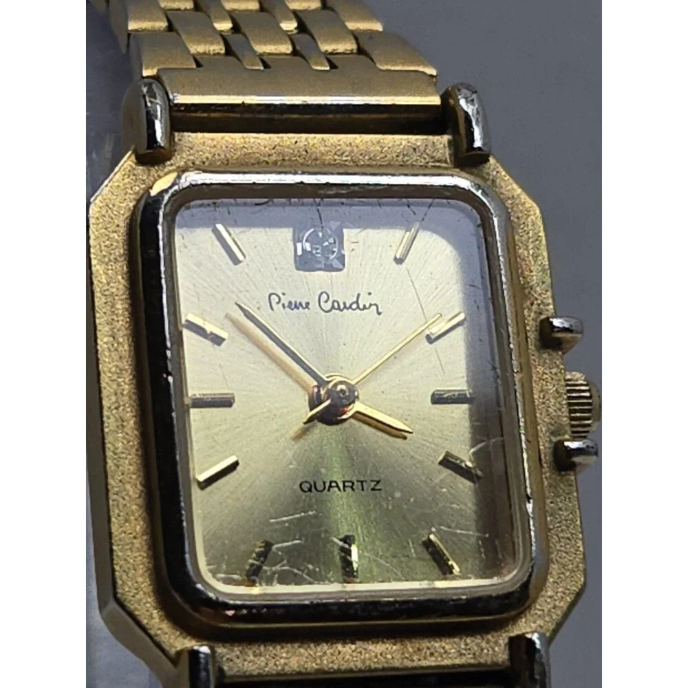 Womens Vintage Pierre Cardin Gold Tone Slim Tank Quartz Watch Dress New Battery